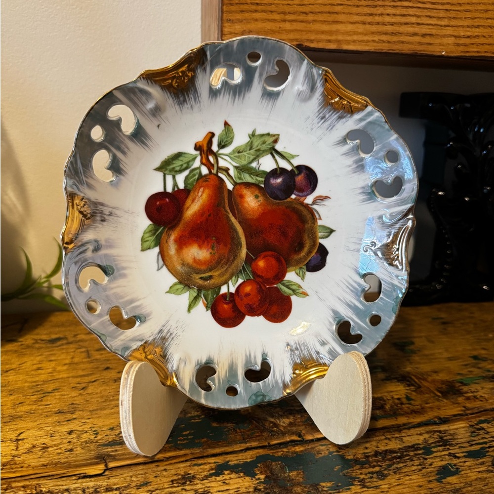 Decorative Fruit Plate with Gold Accents